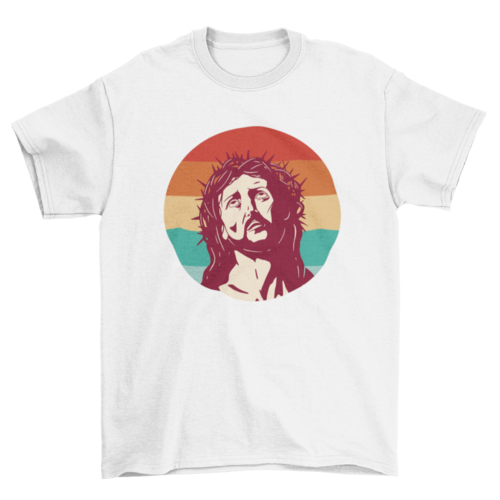 Jesus in retro sunset t-shirt
